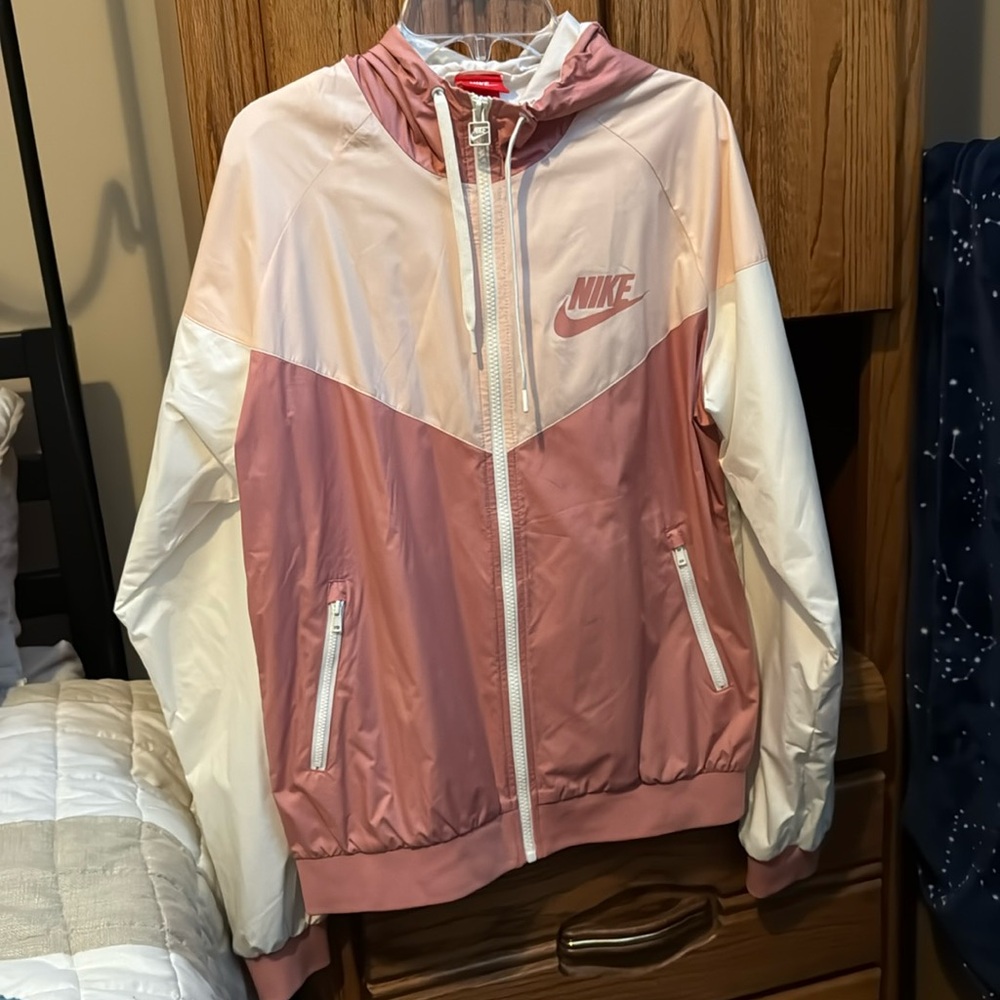 Pink White and Beige Nike Windbreaker jacket